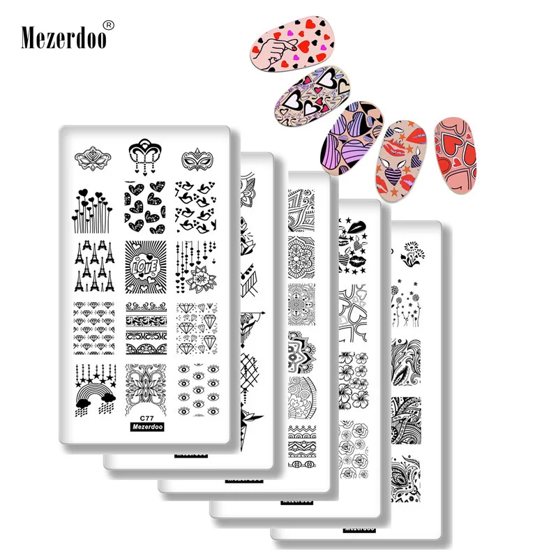 5 шт. набор пластин для стемпинга ногтей День Святого Валентина любовь поцелуй