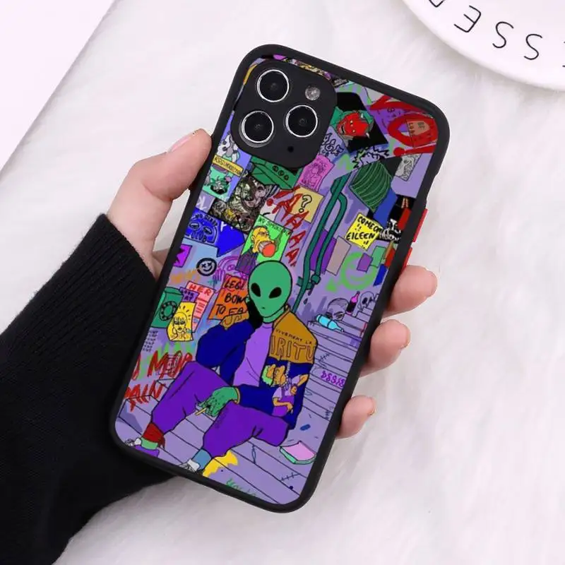 

Aesthetics Cartoon alien space Phone Case Matte Transparent For iPhone 12 Mini 11 Pro XR XS Max 7 8 Plus