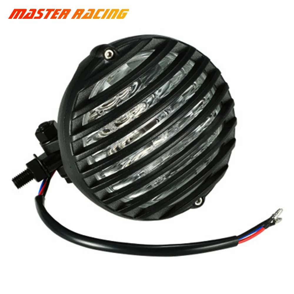 12 В налобный фонарь мотоцикла круглый светодиодный черный Finned фара с решеткой