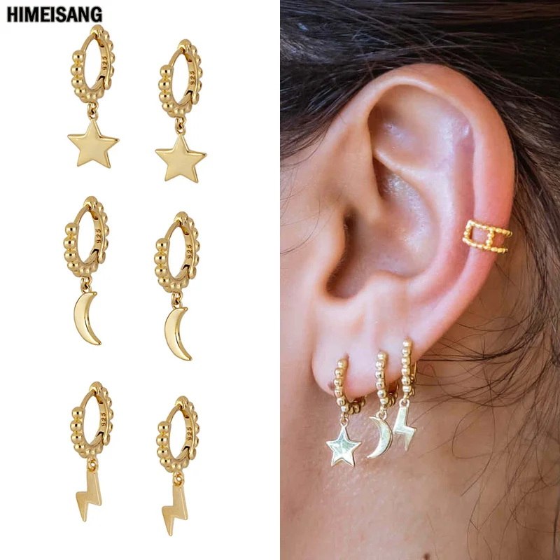 

Vintage Silver Gold Filled Ear Ring Star Moon Hoop CZ Zircon Earrings for Women Drop Dangle Earing Hoop Jewelry Wholesale