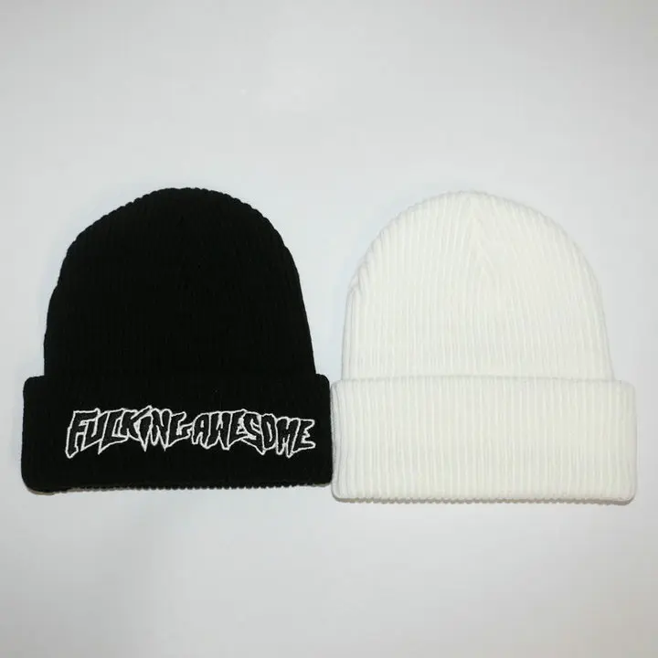 Fxxking Awesome Beanie Winter Hats For Women Ladies Men Acrylic Cap Billie Eilish Bonnet Autumn Knitted Hip hop Embroidery Skull