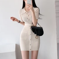 single breasted pocket short sleeve black short sets for women new summer elegant knitting suit thin mini skirt two piece outfit