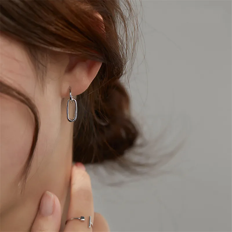 

925 Sterling Silver Geometric Korean Charm Stud Earring For Women Girls Party Jewelry Pendientes Accessories eh1267
