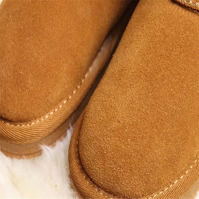 

2021 New Fashion Children Genuine Leather Fur Short Ankle Shoes For Boys Girls Keep Warm Winter All-Match Snow Boots