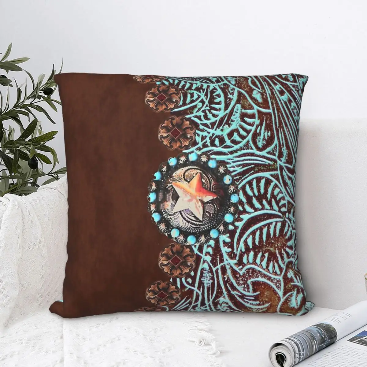 

Primitive Cowboy Cowgirl Western Country Brown Turquoise Throw Pillow Case Cushion For Home Sofa Chair Decorative Hug Pillowcase