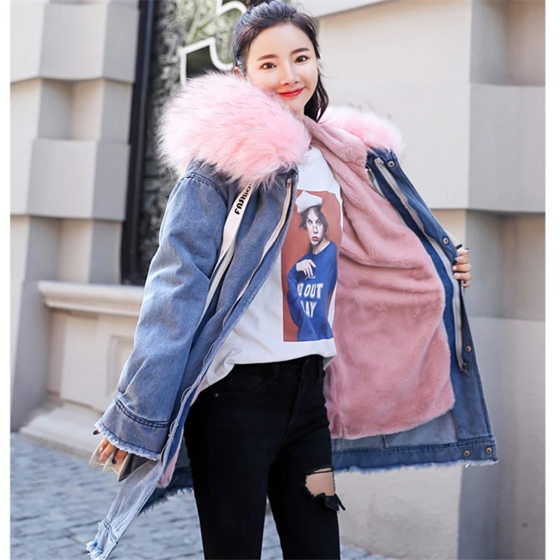 Парка Женское пальто 2019 Зима Новая Толстая теплая джинсовая куртка Женская