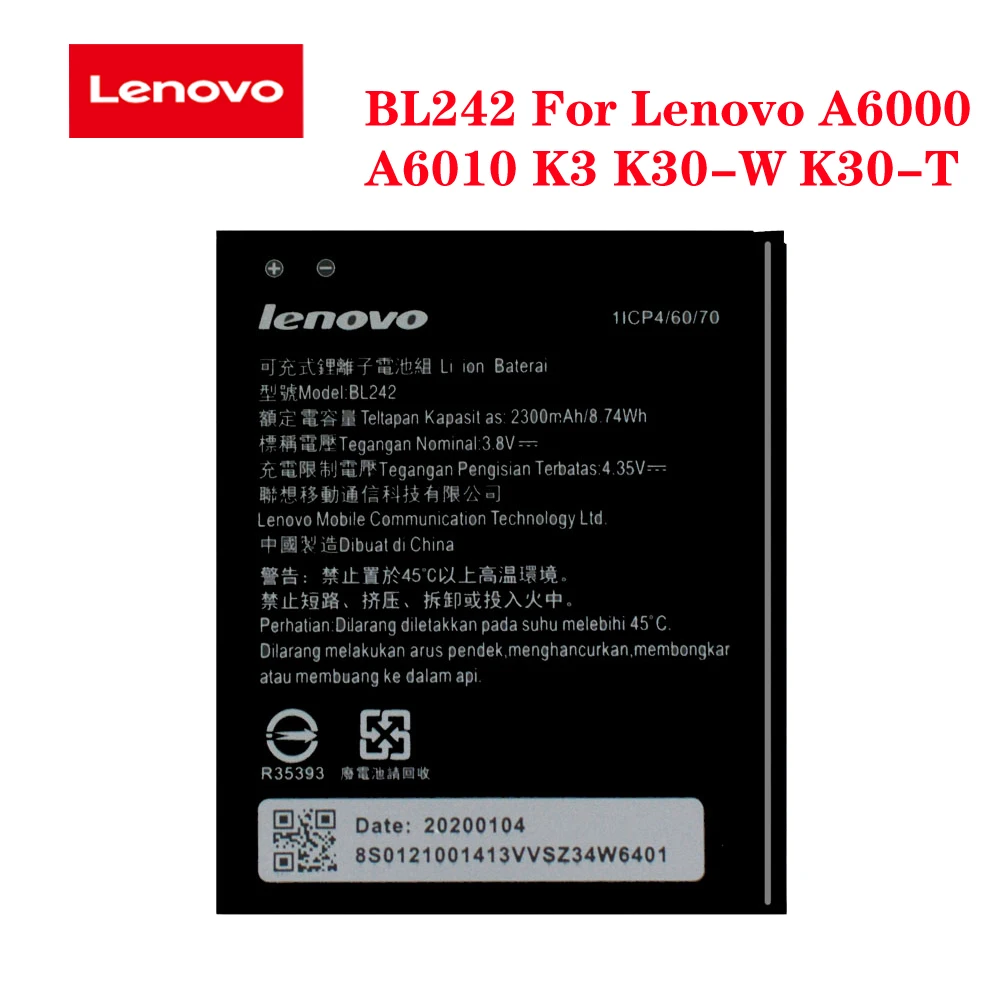 Аккумулятор BL242 для Lenovo A6000 A6010 K3 оригинальный мобильный телефон аккумулятор K30 W
