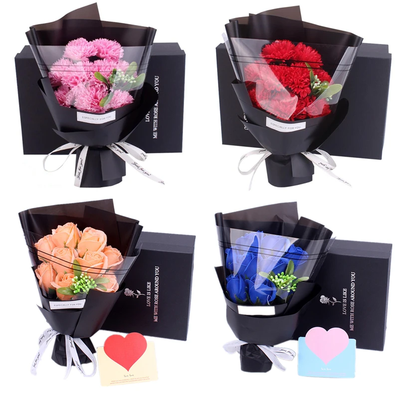 

Креативные ароматизированные Искусственные цветы мыла, букет розы, Подарочная коробка, имитация розы, свадебные подарки на день Святого Ва...