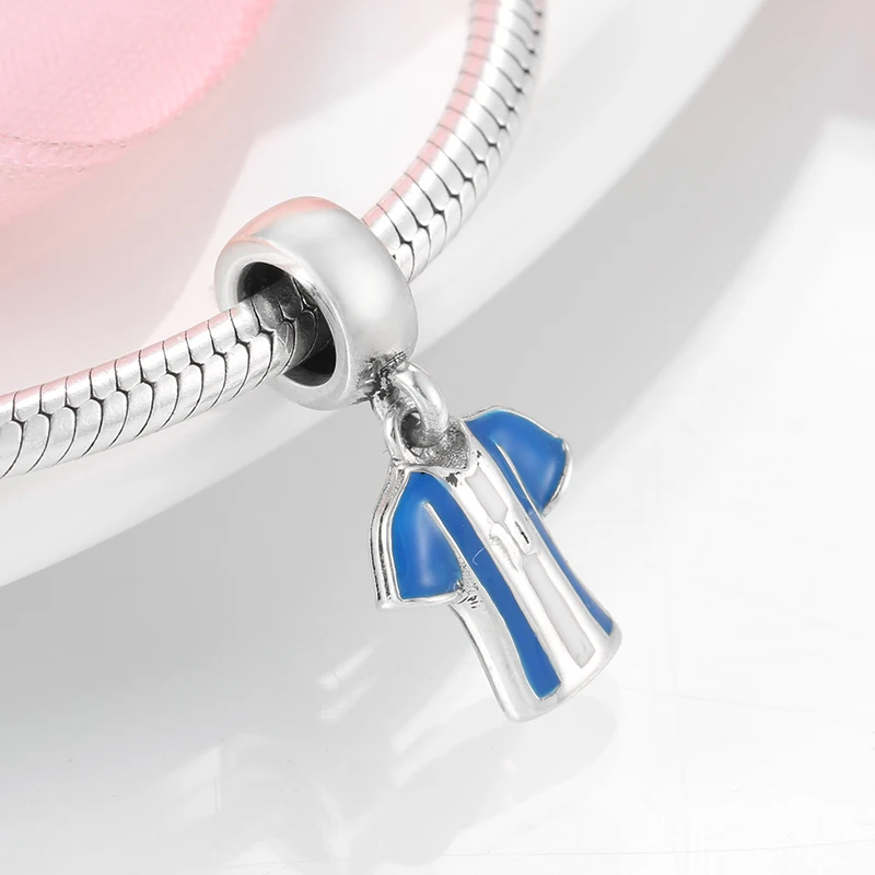 925 пробы серебряные футбольные Джерси Синие и белые эмалированные Подвески