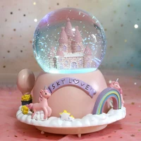 light crystal ball rotating music box7 in unicorn castle series snow globe glasswedding giftgirlfriend giftvalentines gift