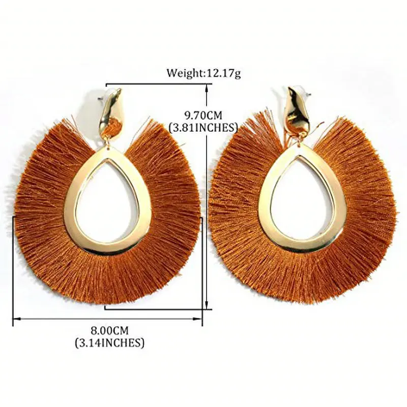 Яркая луна женские красочные богемные нитки кисточкой Висячие кольца овальные