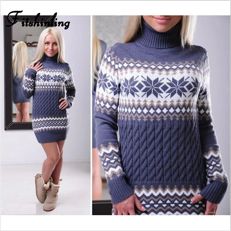 Fitshinling водолазка рождественские свитера платья для женщин снежинка тонкие