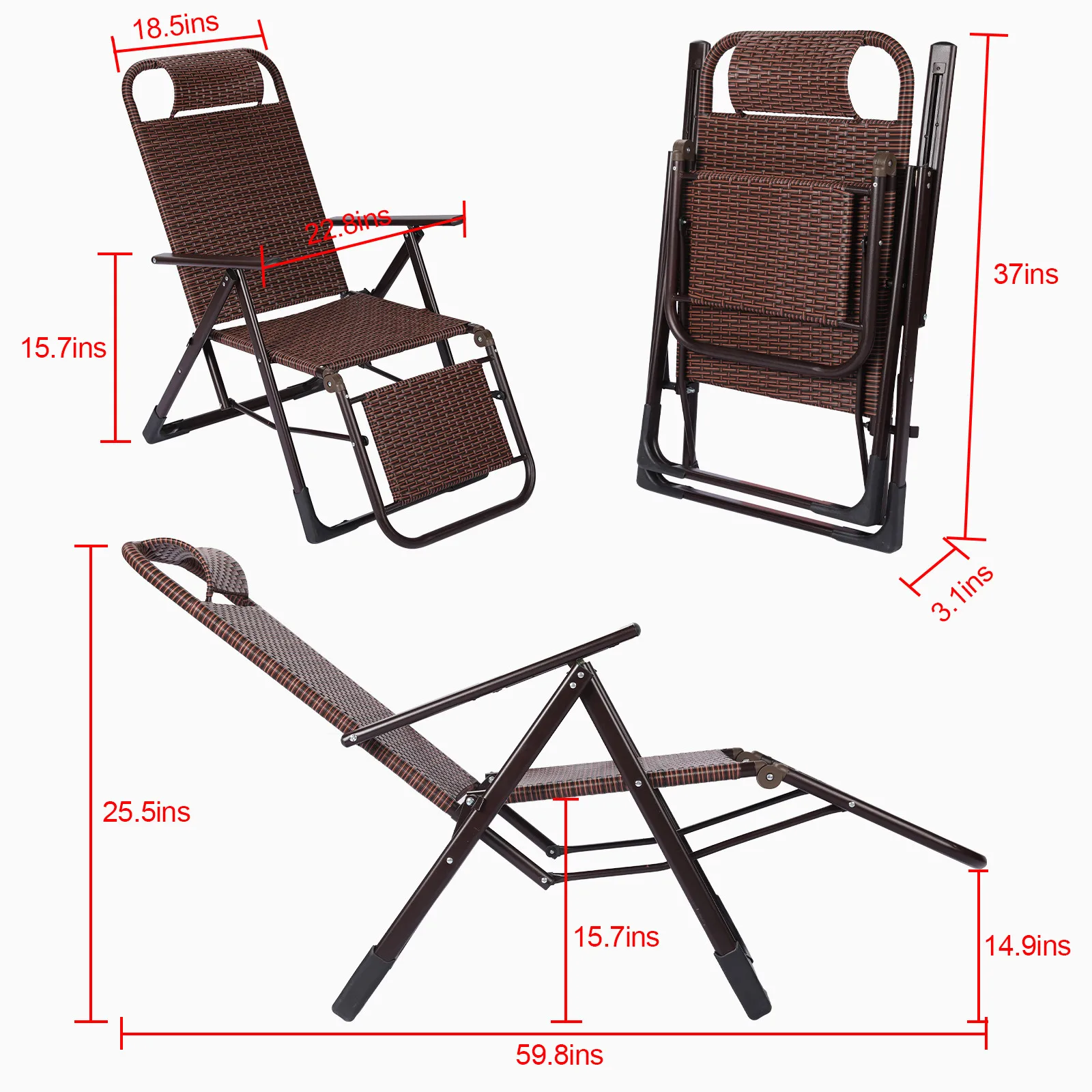 

Rattan Folding Lounge Chairs In/Outdoor Lounge Recliner Chair w/Adjustable Positions Zero Gravity Reclining Chairs[US-Stock]