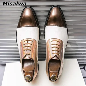 Misalwa модные контрастные Роскошные туфли для мужчин с закрытым носком новые стильные оксфорды для вечерние мужские мокасины из искусственной кожи оверсайз 46 47 48