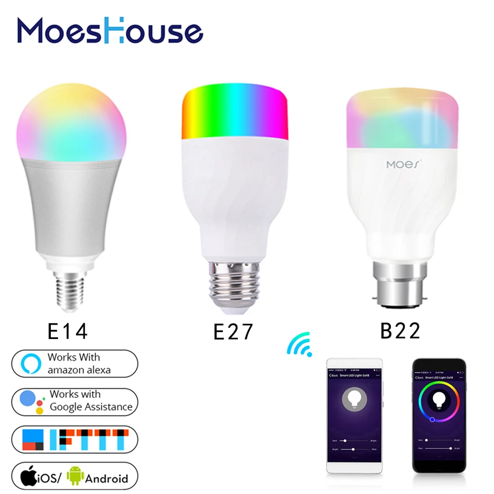 

WiFi Smart Light Bulb Intelligent Colorful LED Lamp 7W RGBW APP Remote Control Work with Alexa Google for Smart Home E27 E14 B22