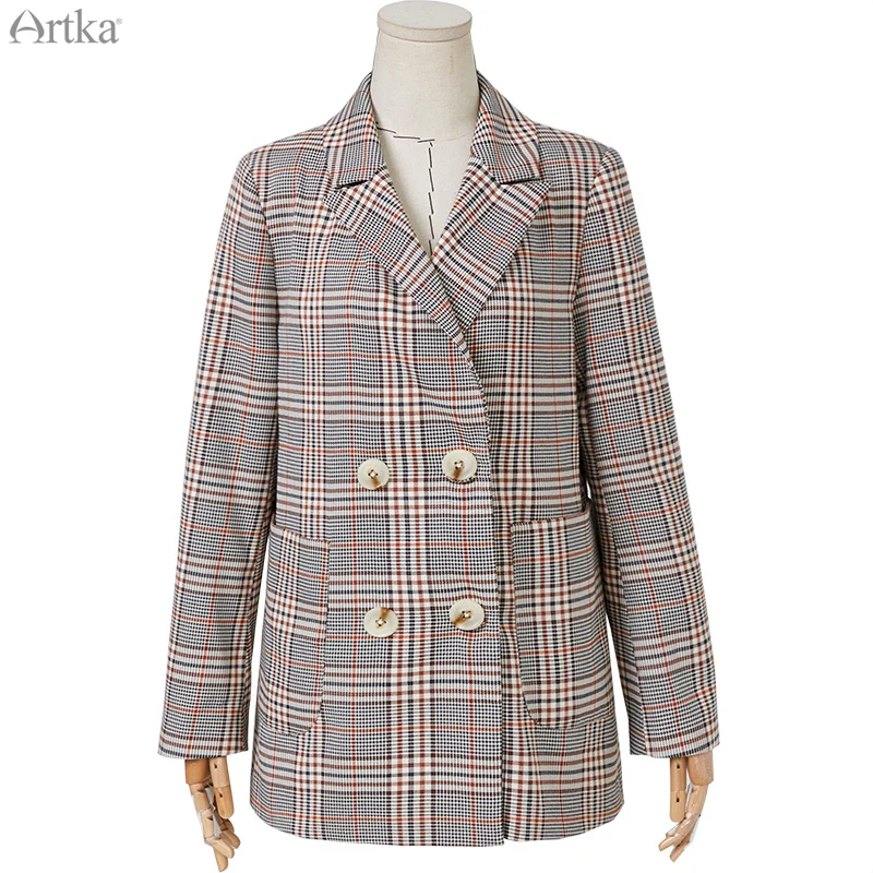 Женский клетчатый пиджак ARTKA повседневный блейзер в офисном стиле с шортами WA25005Q
