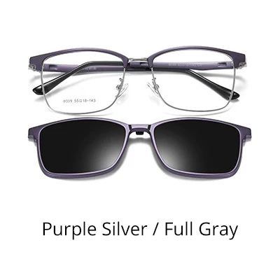 Purple Silver-Gray Ralferty, магнитные солнцезащитные очки для автомобиля, поляризованные солнцезащитные очки для женщин и мужчин, квадратные оправы для оптических линз, 0 градусов, Z8039 - Цвет линз: Purple Silver-Gray