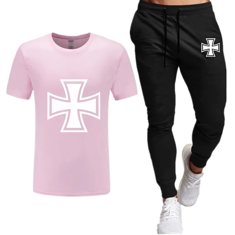 

New brand summer men's suit short sleeve printed sportswear casual 2-piece T-shirt + trousers men's wear slim fit sportswea +Pan