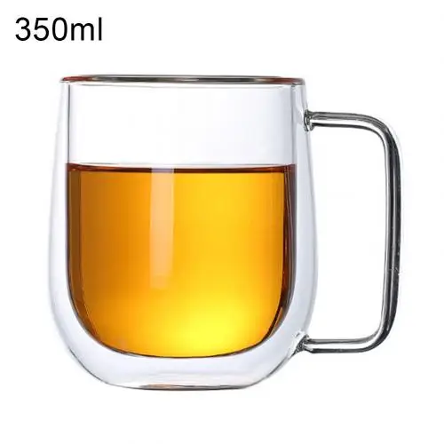 350ml 1 шт Двойная стенка стекло с ручкой термостойкая прозрачная чашка для воды Прозрачный Кофе Чай Вода Кружка стеклянной чашки бокал для вина vaso glas - Цвет: 350ml