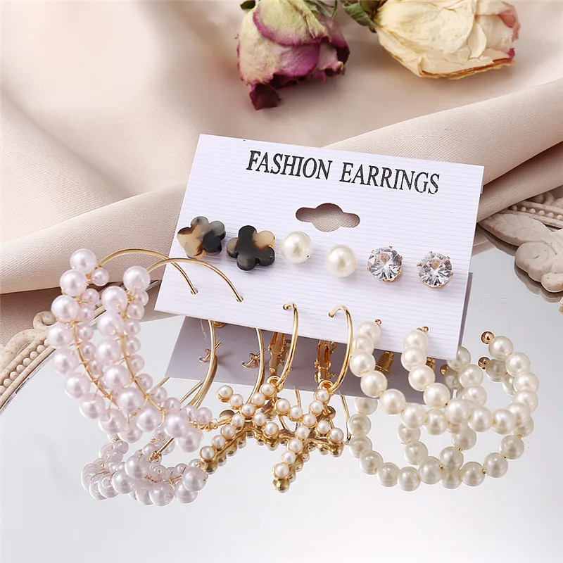 

Popular Pearl Earrings For Women Big Gold Cross Set of Earrings Long Tassel Butterfly Dangle Drop Earrings Fashion Jewelry