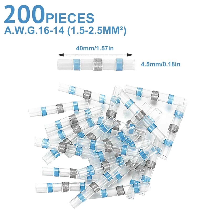 200 шт. AWG 16 14 синий провода для пайки разъемы терм усадочная стыковые соединители