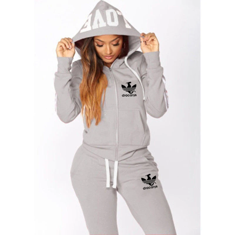 2020 Fall Winter Womens Sets Clothes Zipper Hoodies Pants 2 Piece Set Warm Ladies Print Female Outfits Matching Suit Tracksuit |