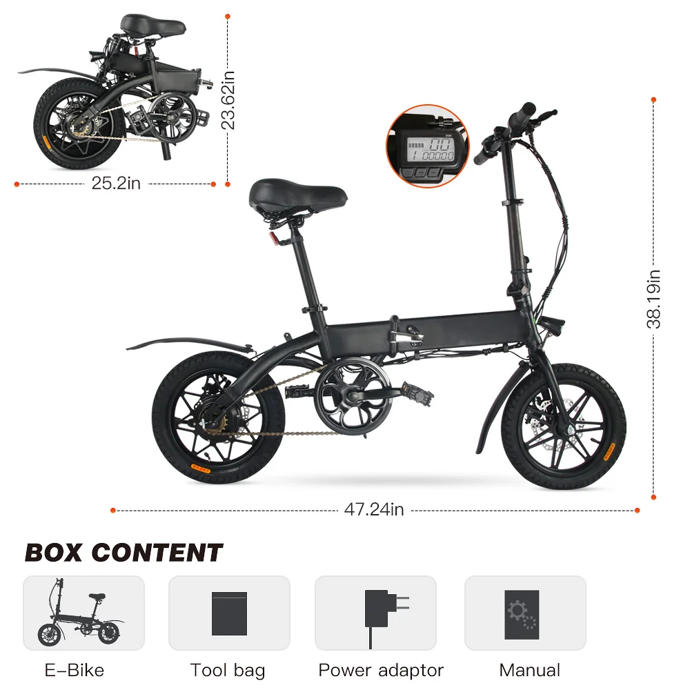 

[EU Direct] 14 Inch EBike Electric Bike Bicycle EBike Foldable Moped E Bike Bicicleta Eletrica 36V 7.5Ah 250W 25 Km/h 30-40km