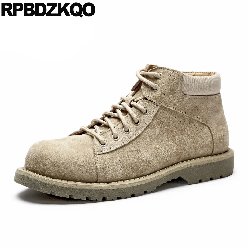 

Army Round Toe Combat Booties Fall Shoes Lace Up Autumn Vintage Suede Faux Fur Flat Mens Winter Boots Warm 2021 Military Short