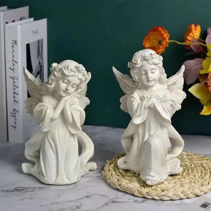 

Angels Statues European Resin White Gold Cute Cupid Angel Decoration Figurine Outdoor Home Desktop Decor Pray Cherub Sculpture