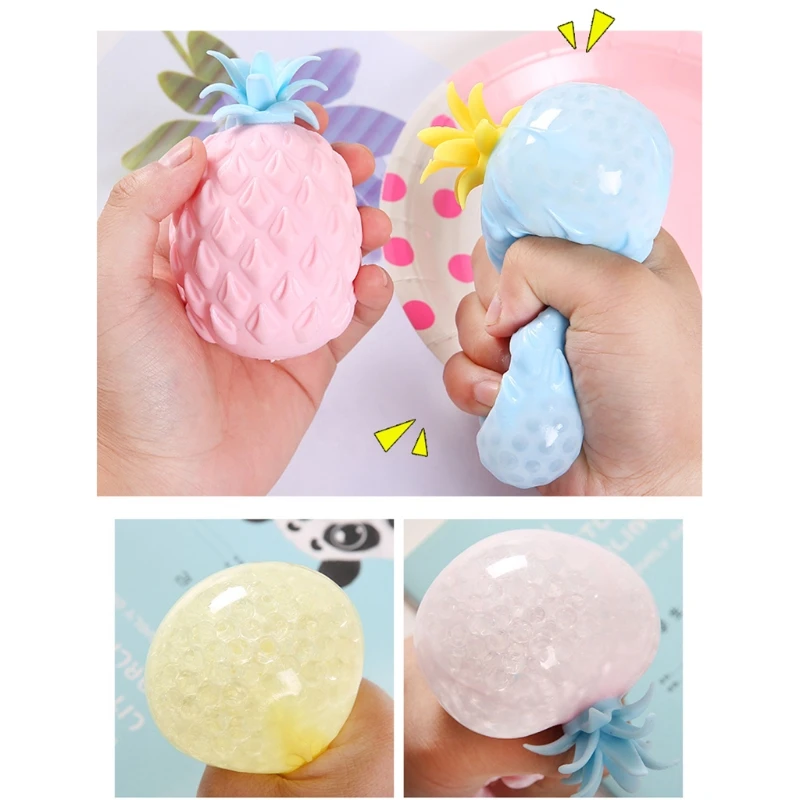 

D7WF Squishy Pineapple Stress Balls Toy Tropical Fruit with Beads Promote Stress Relief Restore Mental and Physical Balance