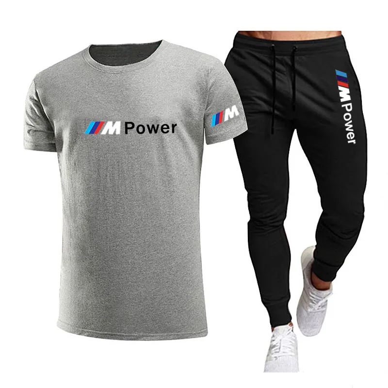 

2021 Summer Fashion Leisure brand Men's Set Tracksuit Sportswear Track Suits Male Sweatsuit Short Sleeves T shirt 2 piece set