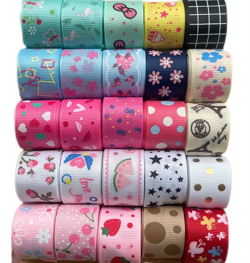 

5 Yards 1" 25mm Printed Flower Grosgrain Ribbon random Color Butterfly Printing Polyester for DIY Hair Bows Crafts Accessories