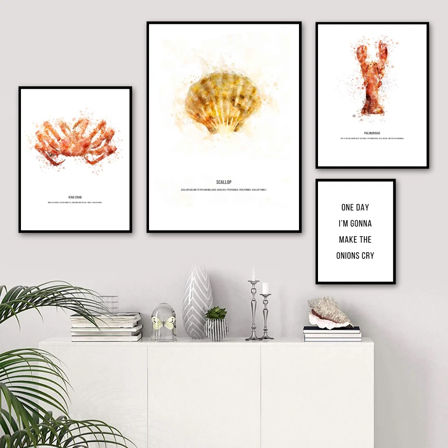 Морская жизнь Краб гребешок на креветку лобстера художественная стена с цитатой