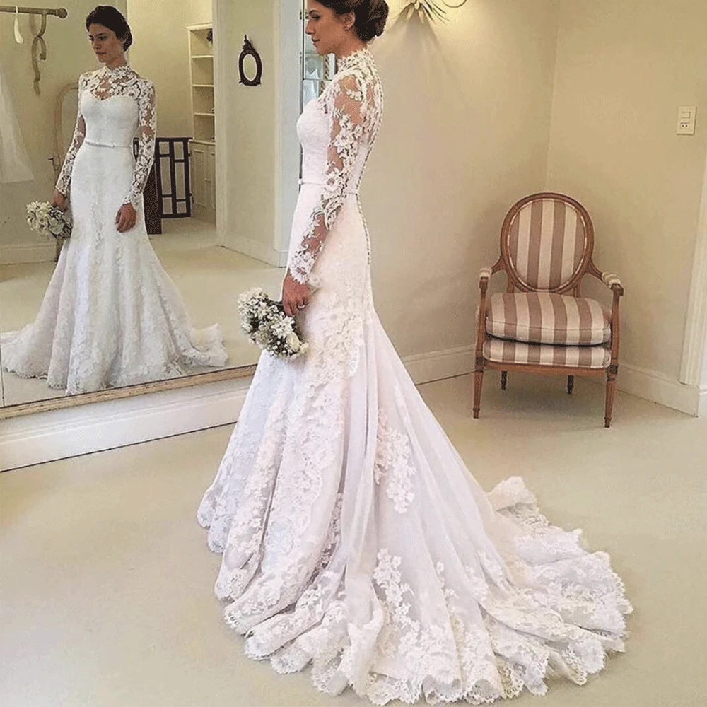 

SuperKimJo Vestido De Noiva Sereia Mermaid Vintage Wedding Dresses Boho Lace Applique Elegant Modest Cheap Bridal Dresses