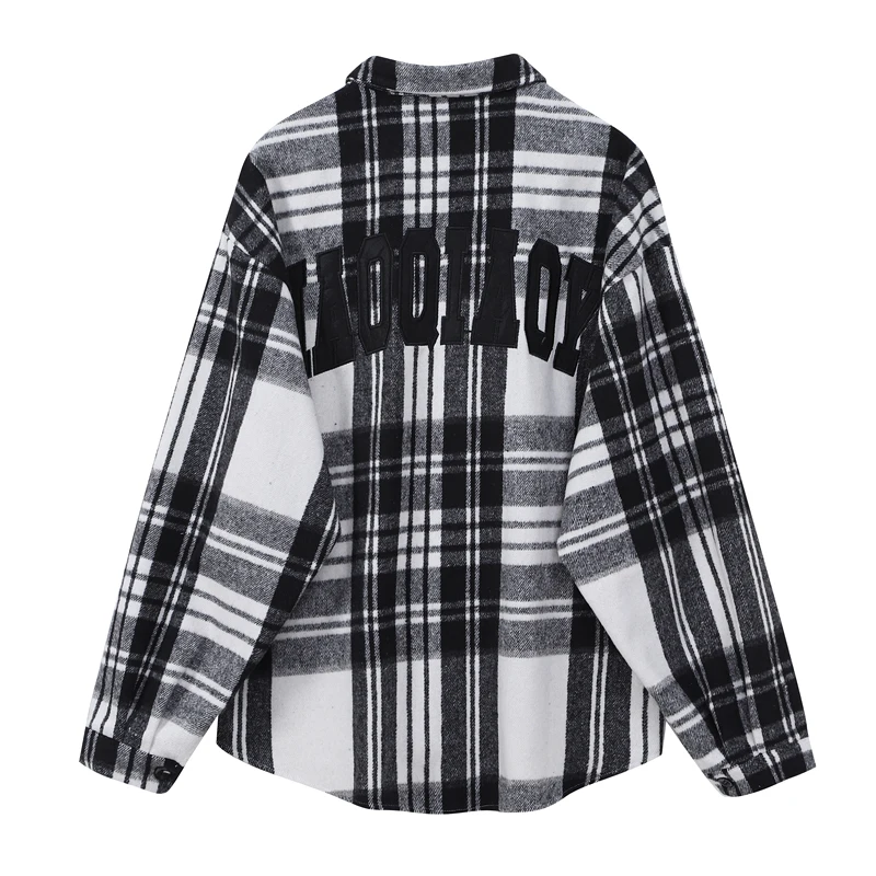

Spliced Plaid Down Collar Streetwear Warm Shirt women Fashion 2021 Spring new Thick Blouse Female Long Sleeve Basic Harajuku Top