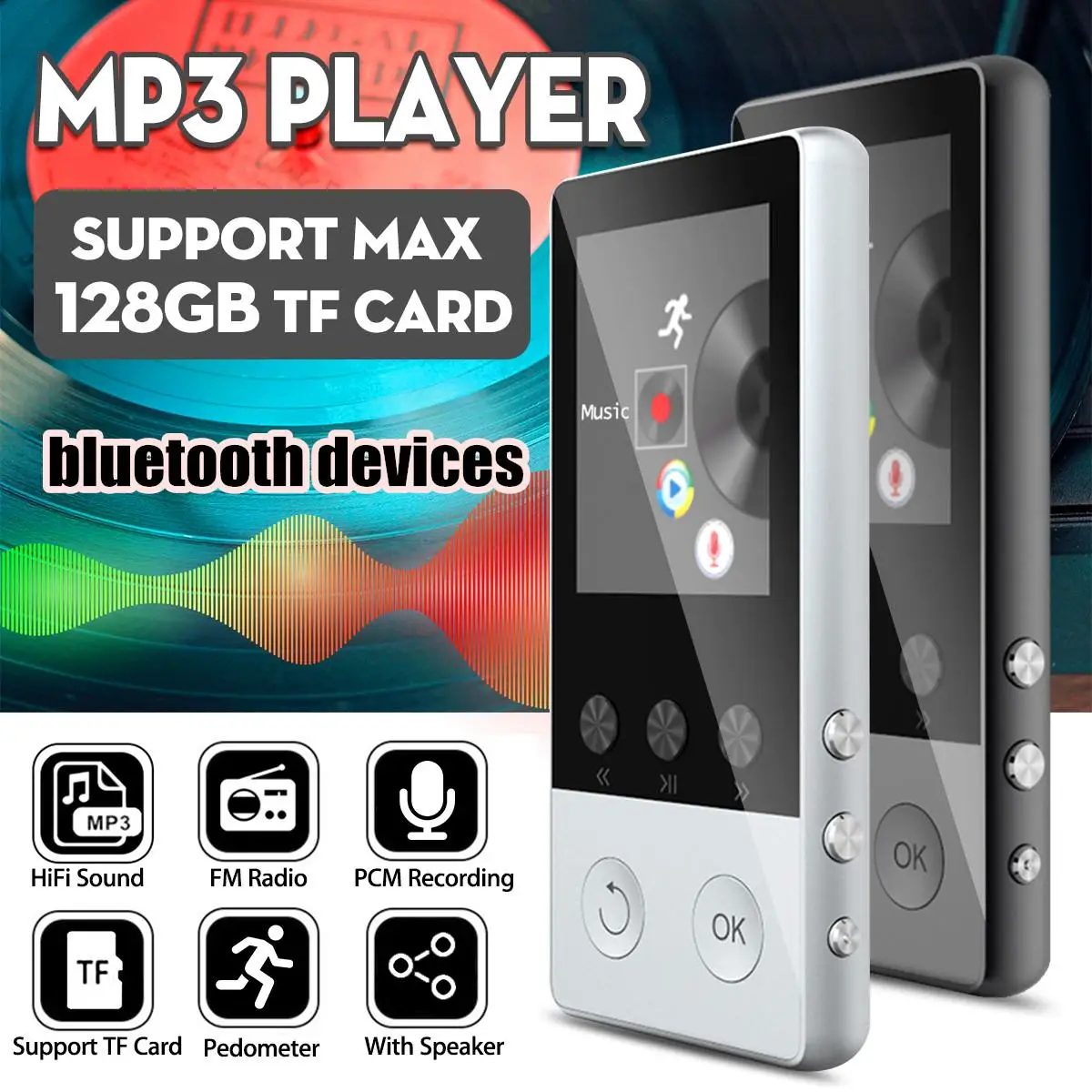 До 128 ГБ bluetooth MP3-плеер наушники HiFi fm-радио Спорт MP 4 HiFi портативный музыкальный плеер Диктофон TF карта