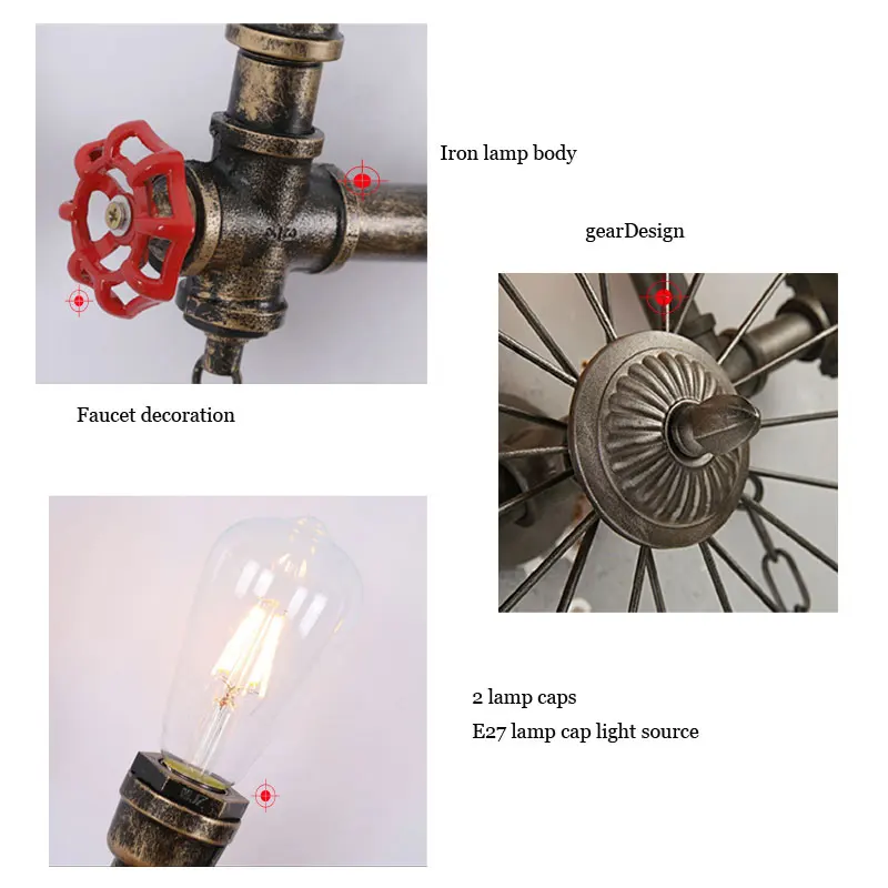 Настенная железная круглая ретро-лампа для водопроводной трубы светильник