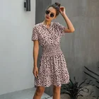 Платье женское с леопардовым принтом, повседневное мини-платье с оборками, на пуговицах, фиолетовая облегающая Талия, одежда на лето, 2021
