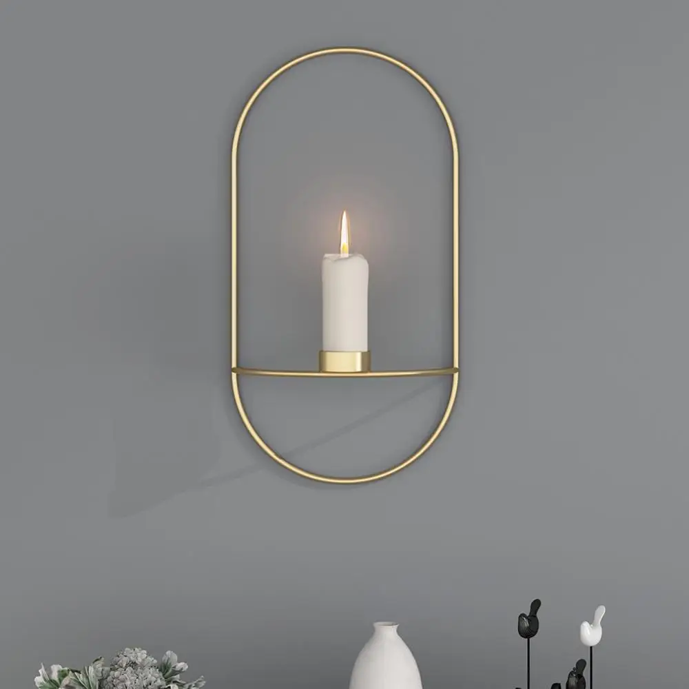 3D Metal Candle Holder Geometric Round Candlestick Wall Mounted Crafts Wedding Table Home Deco Party Festival Decoration Gifts - Цвет: Gold Candlestick