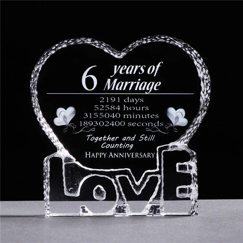 6 years 1-я годовщина для свадьбы памятные подарки для влюбленных хрустальные формы сердца символизируют ваш брак Свадьба юбилей сувениры - Цвет: 6 years