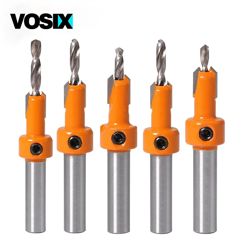 

5pcs Carbide Tip 8 10mmShank HSS Woodworking Countersink Router Bit Set Screw Extractor Remon Demolition for Wood Milling Cutter