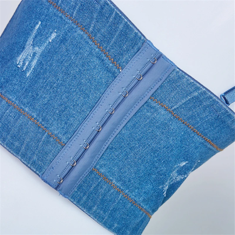 

2021 New Women Denim Camisole Handsewn Sequined Five-Pointed Star Beaded Crop Top Bustier Bra Night Club Party Tank Tops Y765