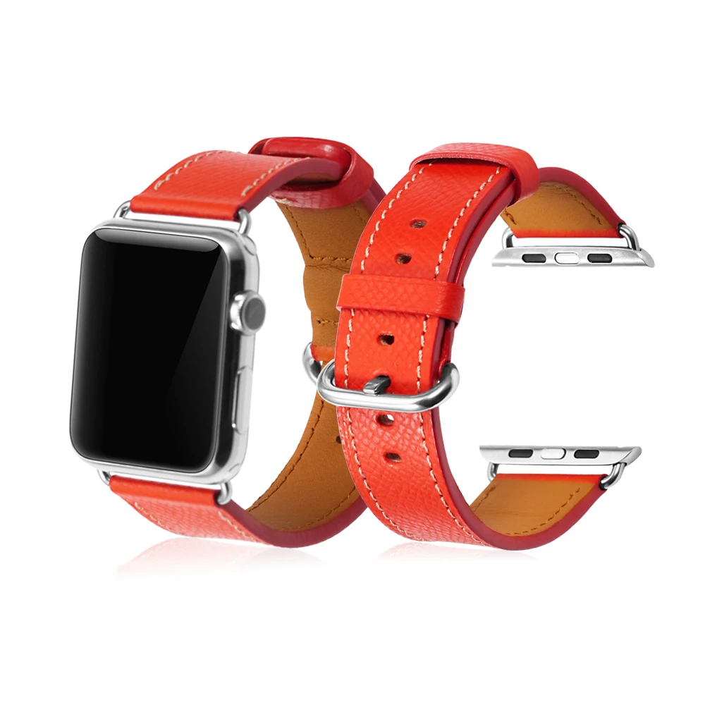 Red with tan iStrap Genuine Leather Vintage Loop Strap for Apple Watch Band Iwatch 3/2/1 Replacement Bracelet - Цвет ремешка: Red with tan