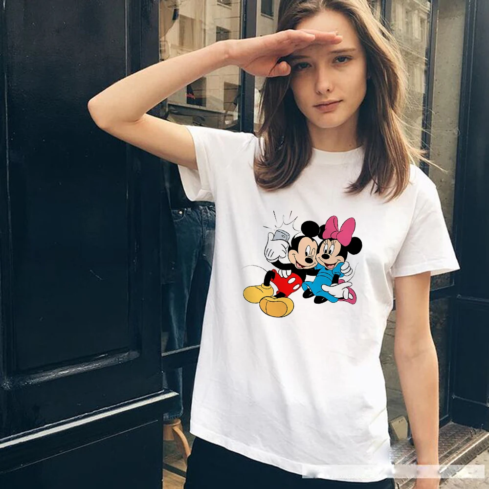 

Mickey Minnie Couple T Shirt Love Heart Print Short Sleeve O Neck Loose Tshirt Summer Women Girls Tee Shirt Harajuku Top Clothes