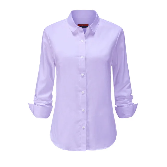Purpleoxford Женская хлопковая Элегантная блузка с длинным рукавом, повседневная Однотонная рубашка, белая женская блузка, блузка размера плюс, школьная блуза Dioufond - Цвет: Purpleoxford