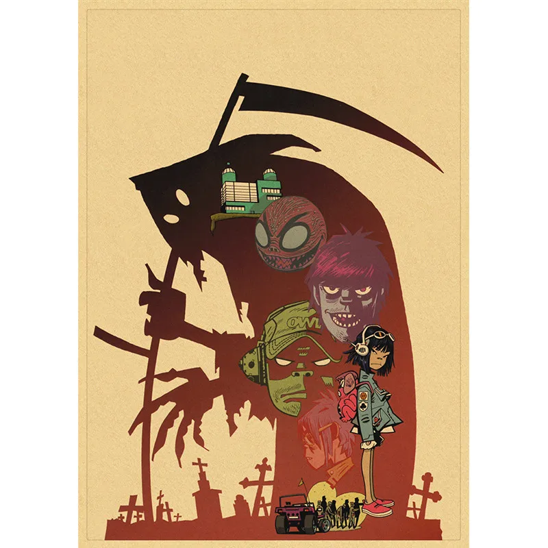 Плакаты Gorillaz из крафт-бумаги в стиле хип-хоп художественные картины Современная