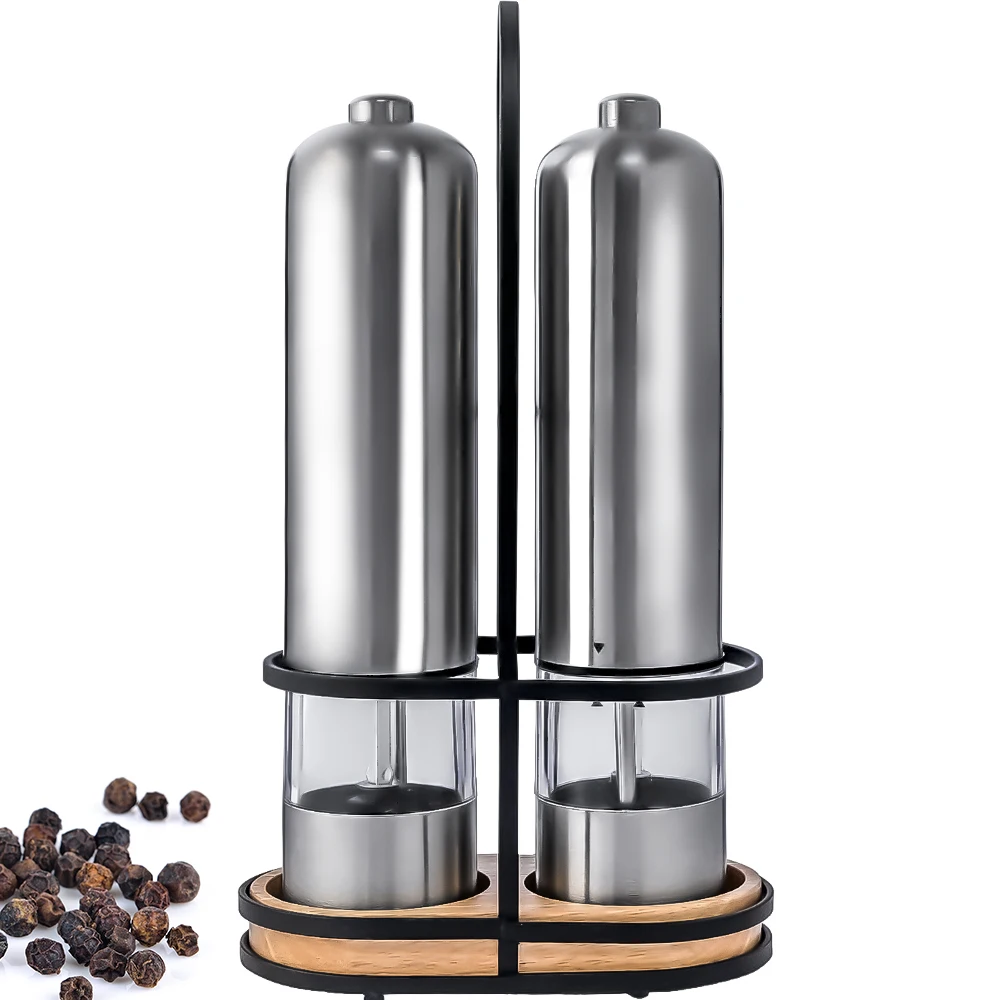 8in Salt Pepper Mill Electric Stainless Steel Spice Battery Powered with Light and Stand Home Kitchen Cooking Tool | Дом и сад