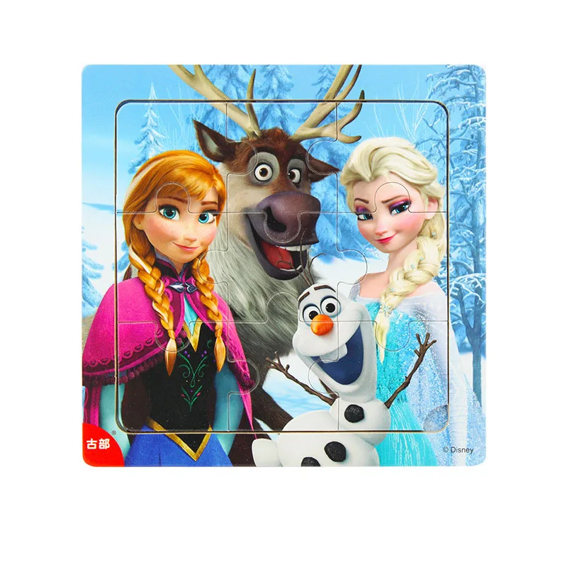 Disney 9 шт/16 шт Белоснежка/София/Микки Минни/замороженная Романтика деревянная коробка головоломка 2-3-4-5 лет детская головоломка - Цвет: Color9-9pcs