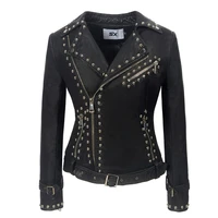 new pu faux leather jacket suede womens rivet coat 2020 casual belt female lapel slim studs lady wristband motocycle outerwear