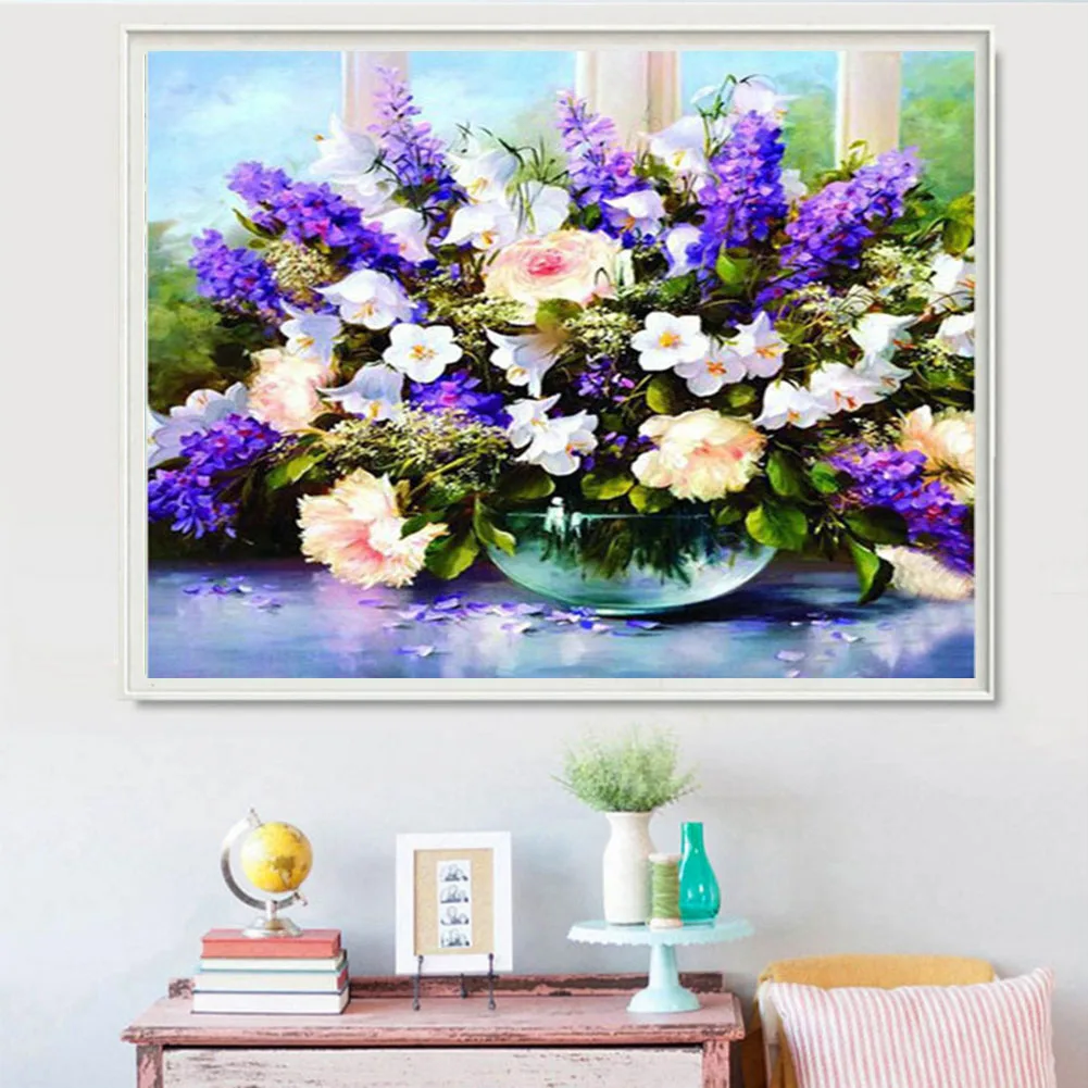 

5D DIY Diamond Painting Flowers Vase Embroidery Cross Stitch Purple Lavender Needlework Home Decor
